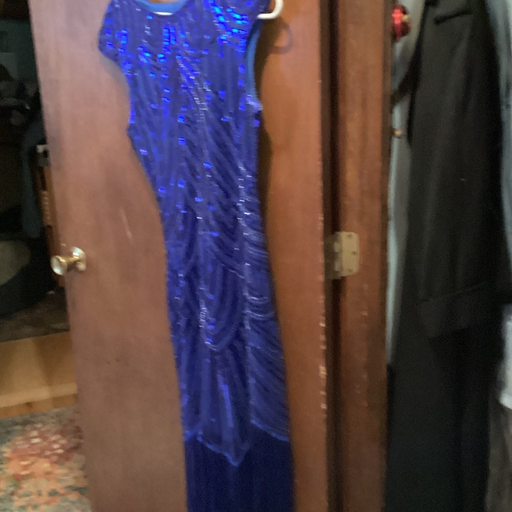 Stunning Blue Dress has fringe and sparkly.